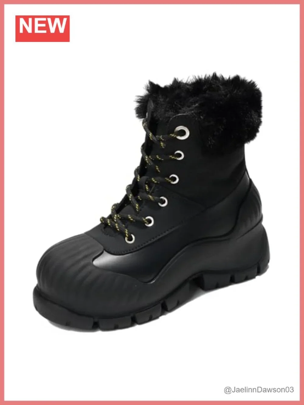 Women's Waterproof Leather Platform Wedge Snow Boots Memory Foam Fur Lined